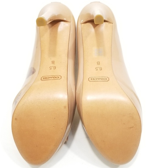 Coach Patent Starla Nude Bow Heels Open Toe Shoes - Picture 3 of 7